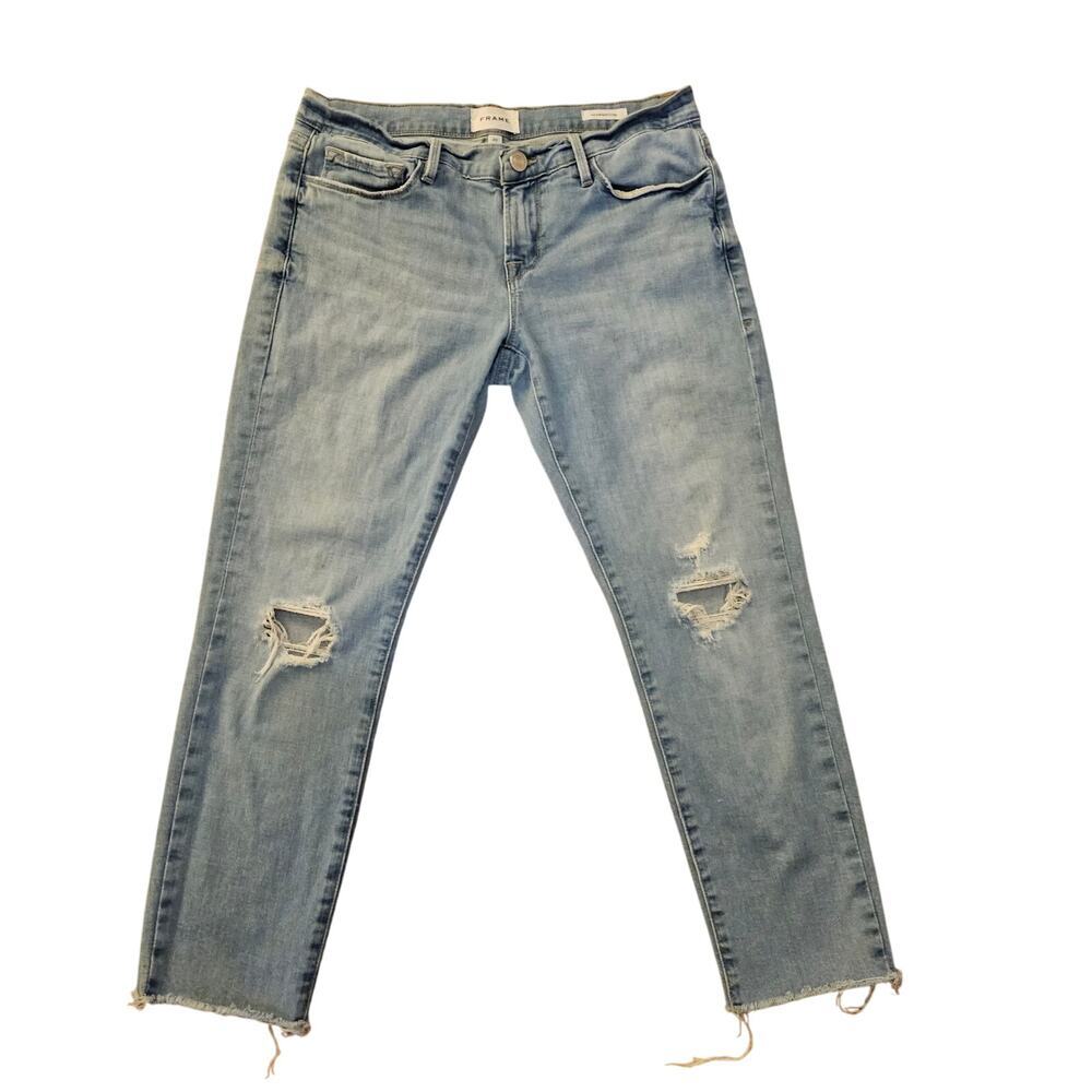 FRAME Le Garçon Crop Sz26 Raw Hems Jeans. Light blue. Organic Cotton. Soft. Worn